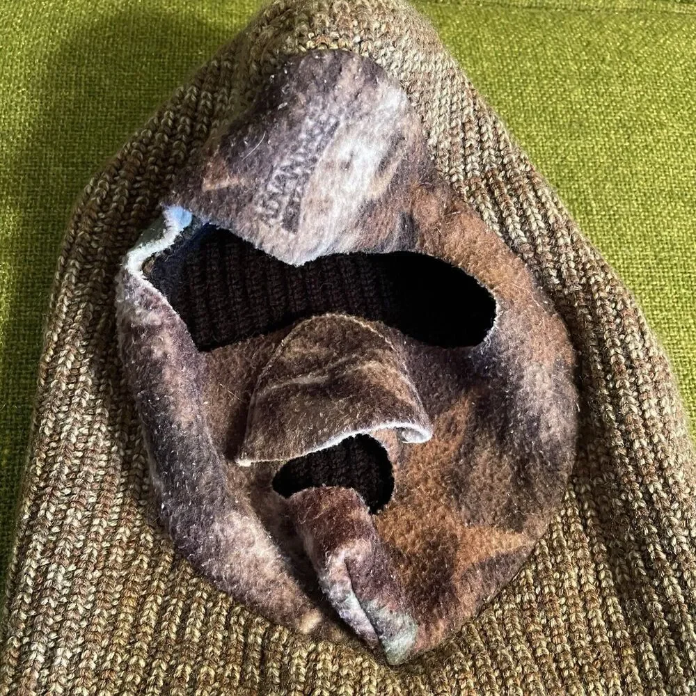 Vintage Camo Balaclava Ski Hunting Face Mask Warm Made In USA Bank Robber Beanie